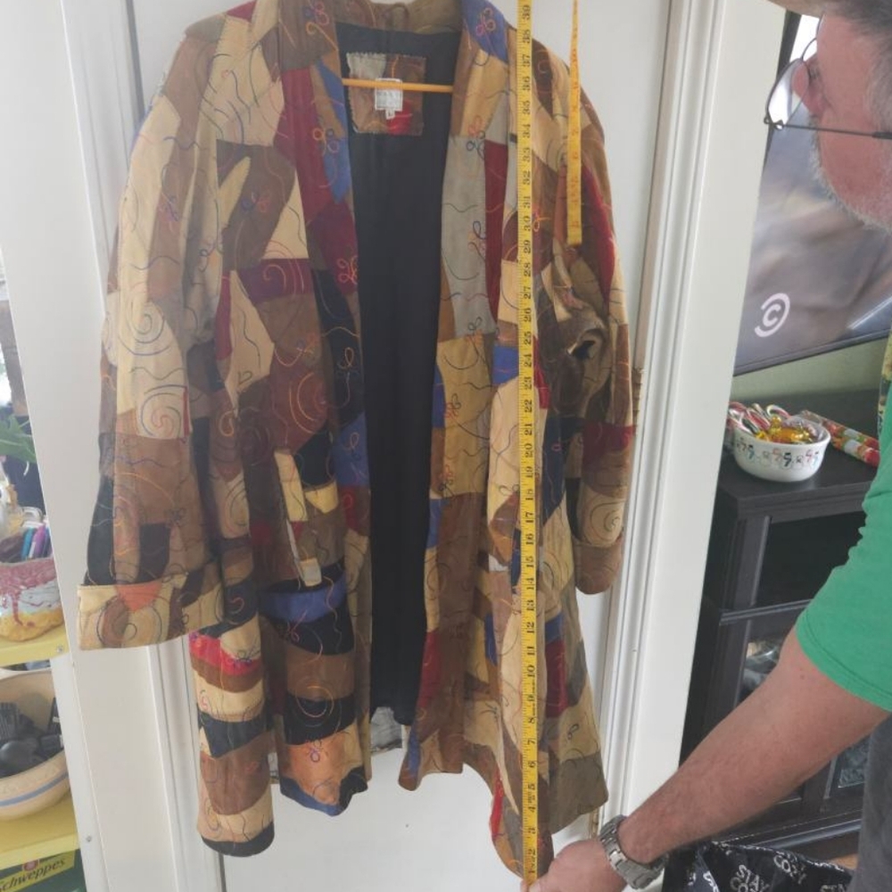 Vintage Leather Multicolor Patchwork Women's Jacket,size L - Picture 9 of 11